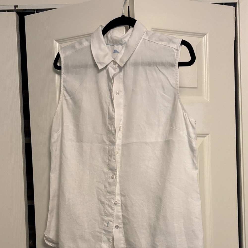Tommy Bahama White Sleeveless Button-Down Shirt
